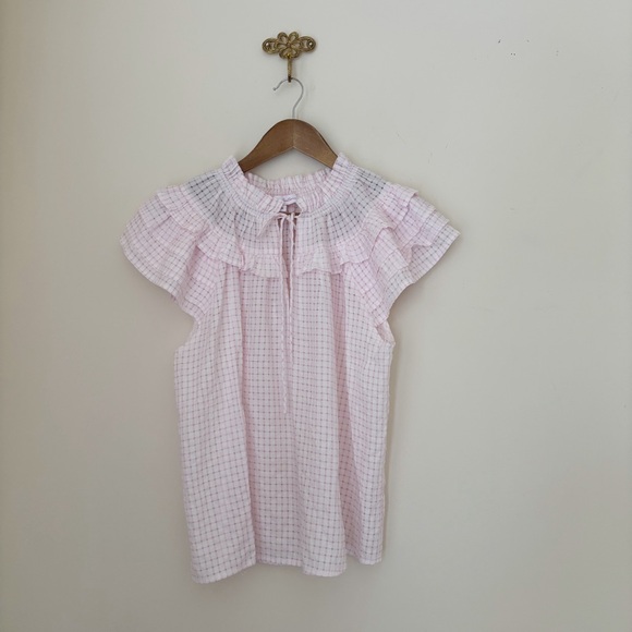 Meet Me In Santorini Tops - Meet Me in Santorini Pink Smocked Check Top Medium